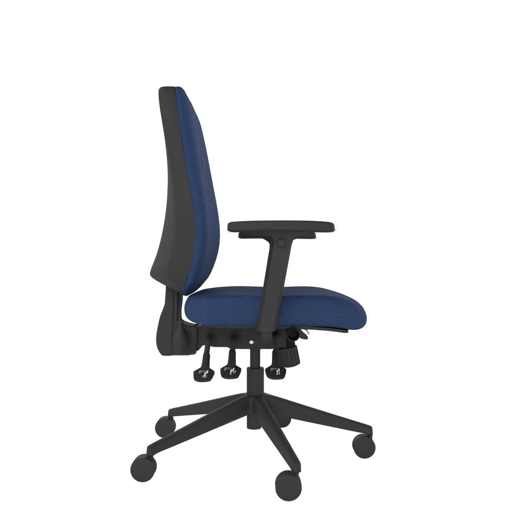 ME600 Activ Me Moulded Posture Chair in blue with black base, side view