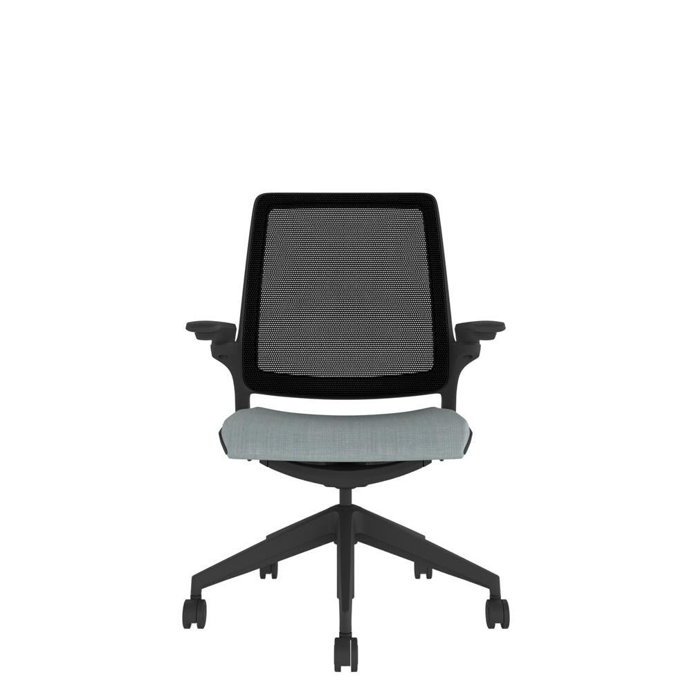 KN100 Designer Mesh Back Chair in grey with Black base. Front  view
