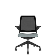 KN100 Designer Mesh Back Chair in grey with Black base. Front  view