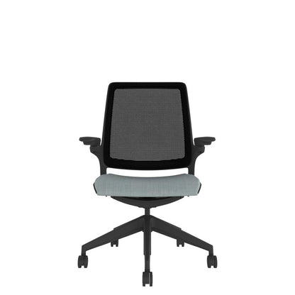 KN100 Designer Mesh Back Chair in grey with Black base. Front  view