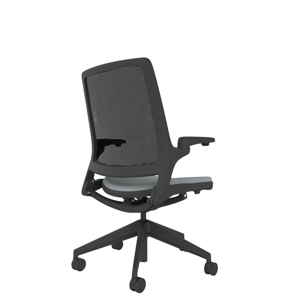 KN100 Designer Mesh Back Chair in grey with Black base. Back view