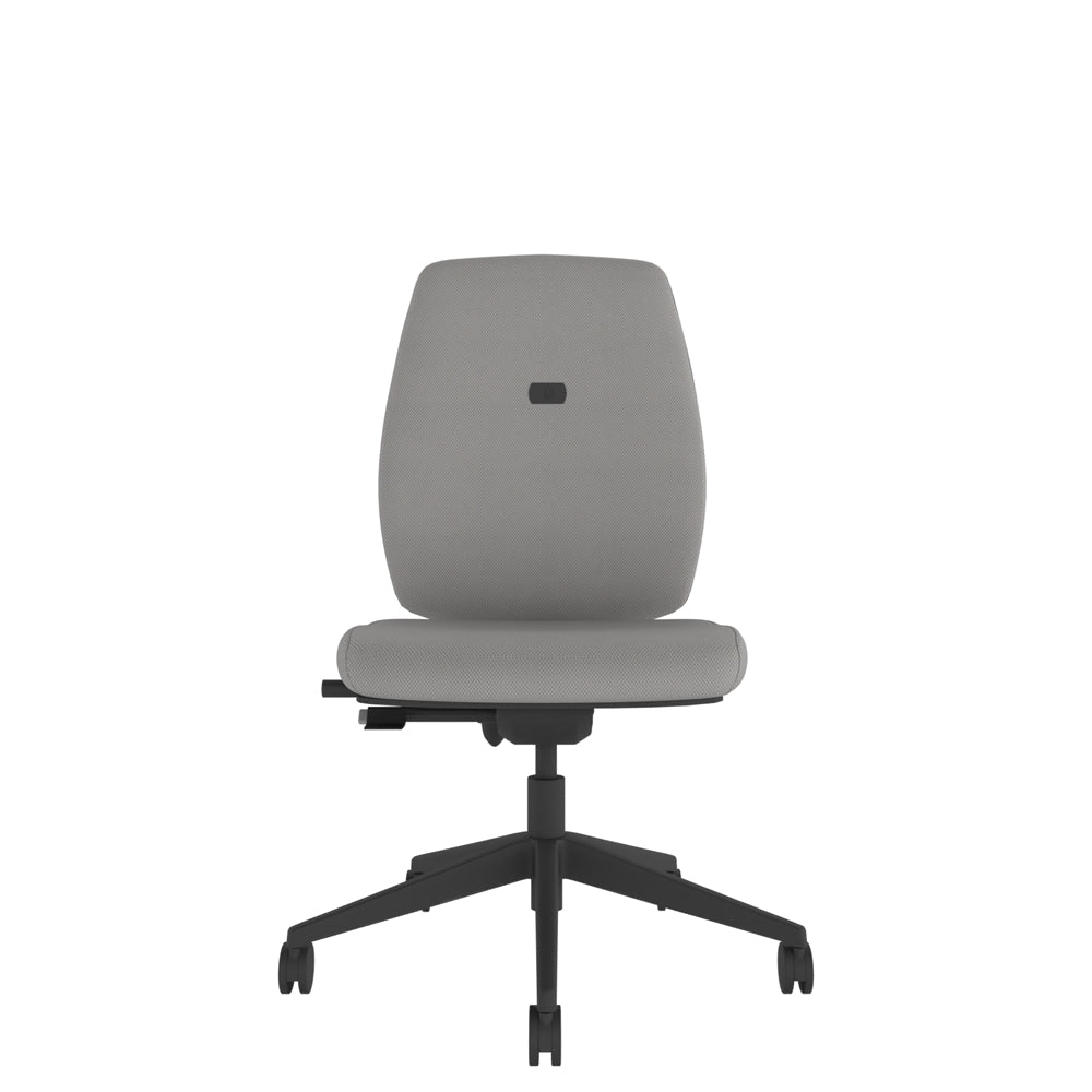 YT100 YOU Upholstered Task Chair in light grey with black base, front view