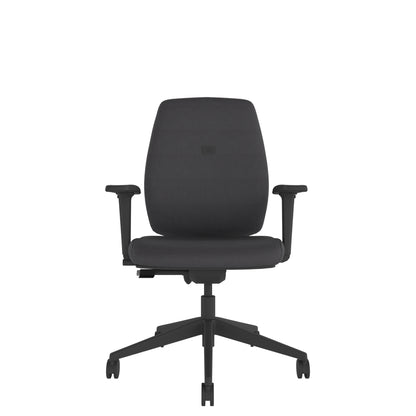 YT102 YOU Upholstered Task Chair With 2D Arms in grey with black base, front view