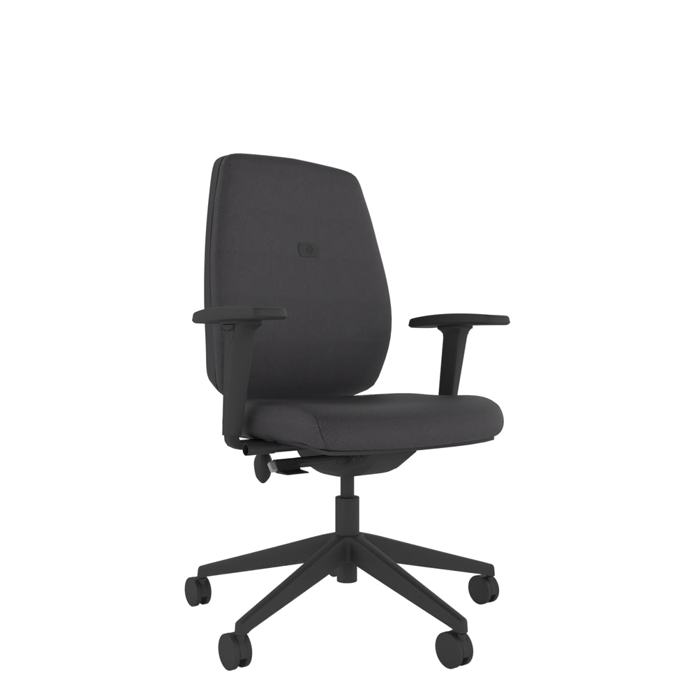 YT102 YOU Upholstered Task Chair With 2D Arms in grey with black base, side view