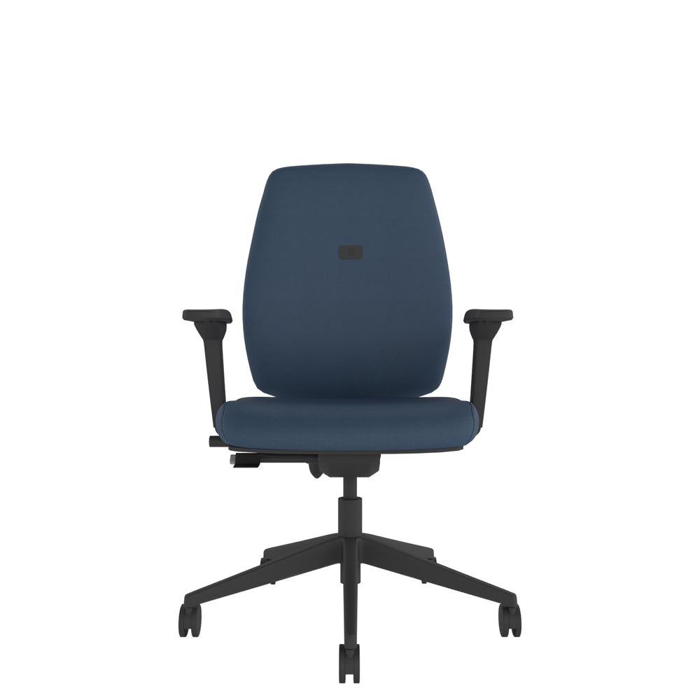 YT104 YOU Upholstered Task Chair With 4D Arms in blue with black base, front view