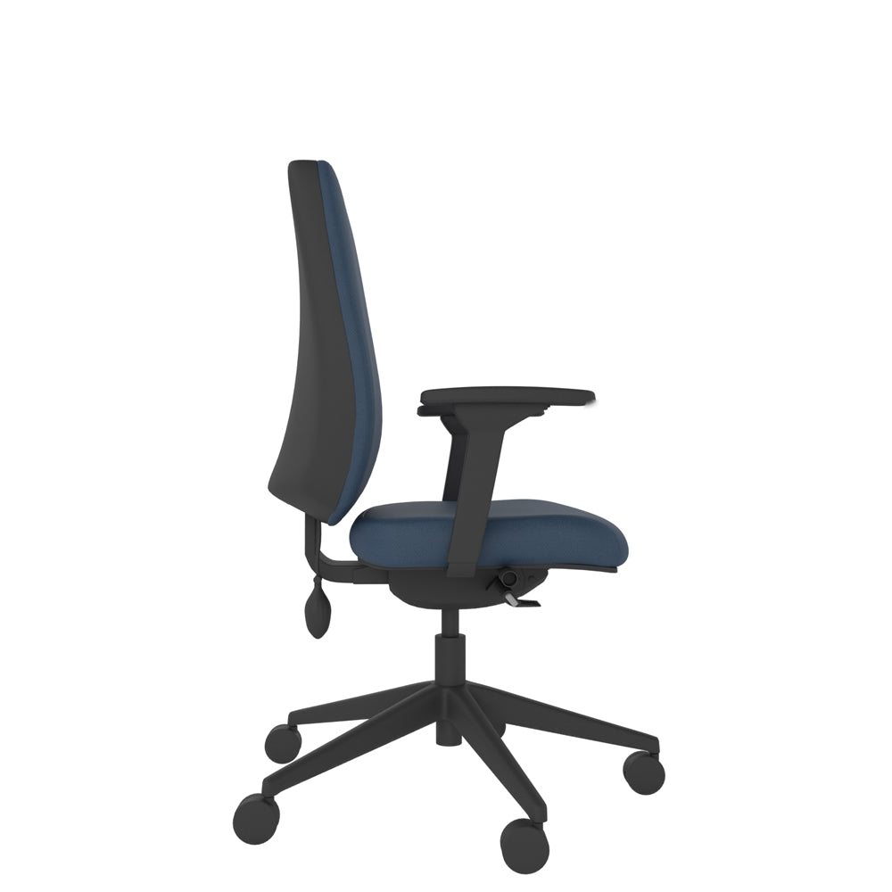 YT104 YOU Upholstered Task Chair With 4D Arms in blue with black base,  side view