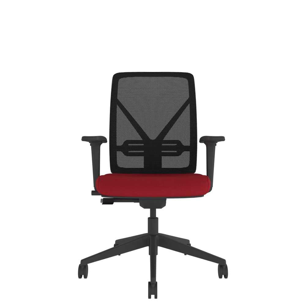 YT202 YOU Mesh Task Chair With 2D Arms in black and red, front view