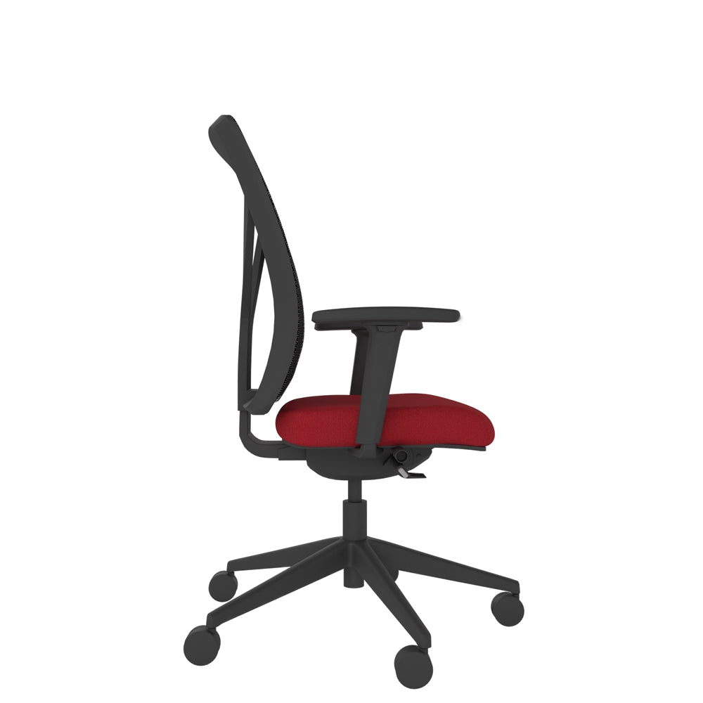 YT202 YOU Mesh Task Chair With 2D Arms in black and red, side view