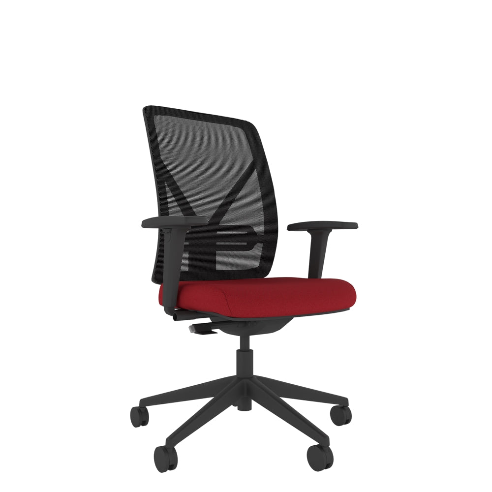 YT202 YOU Mesh Task Chair With 2D Arms in black and red, side view