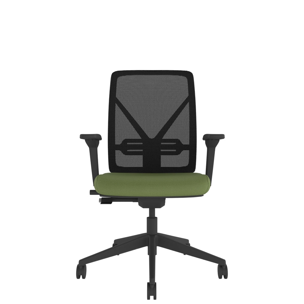 YT204 YOU Mesh Task Chair With 4D Arms in black and green, front view