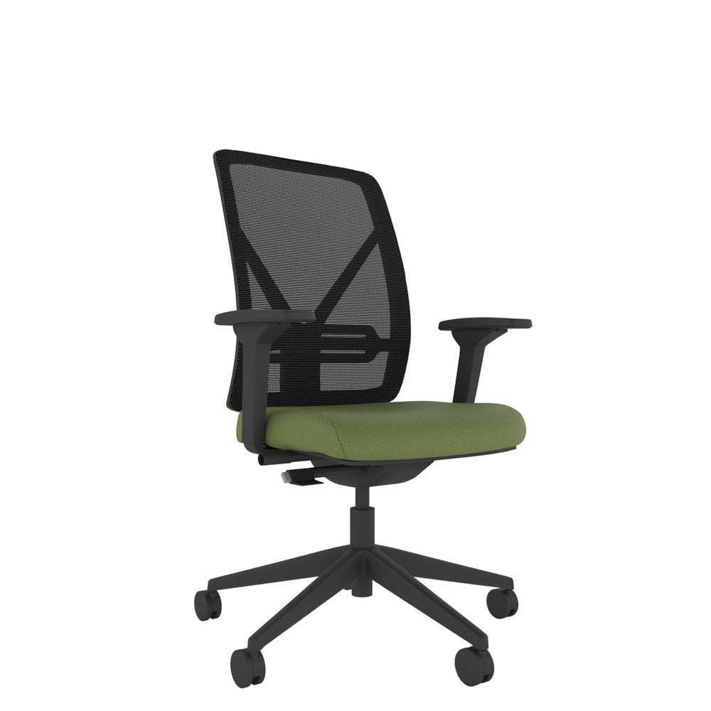 YT204 YOU Mesh Task Chair With 4D Arms in  black green, side view