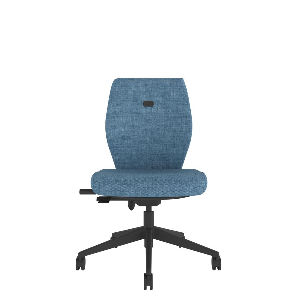 ICM100 Upholstered Medium Back Ergonomic Chair in blue with black base, front view