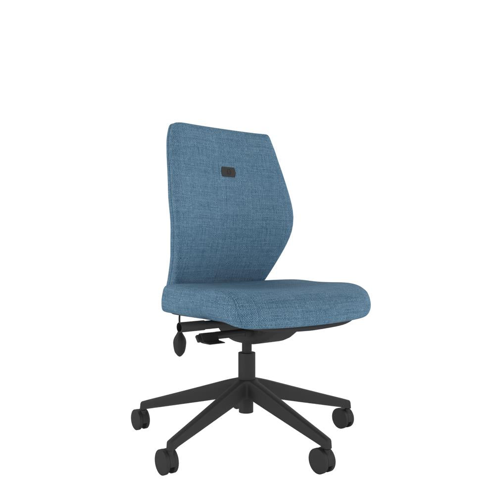 ICM100 Upholstered Medium Back Ergonomic Chair in blue with black base, front view