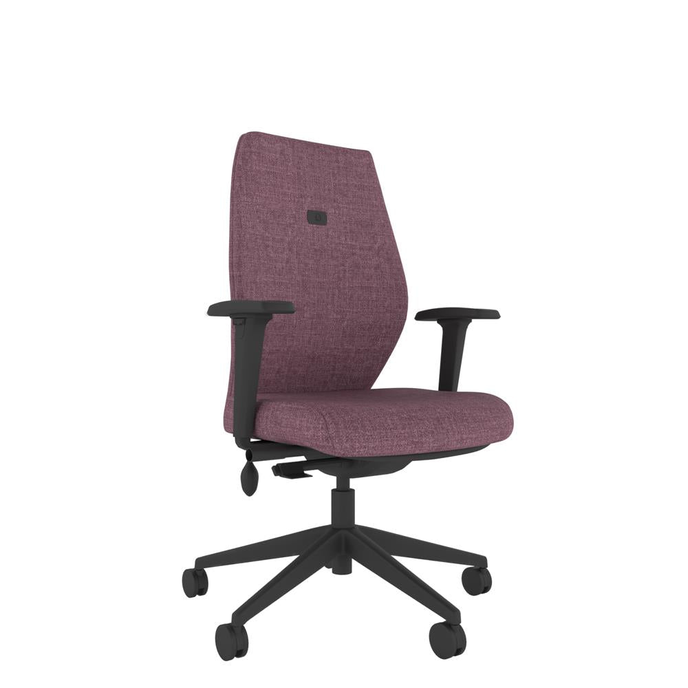 ICM302 Upholstered High Back Ergonomic Chair With 2D Arms in purple with black base. 