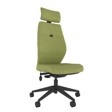ICM400 Upholstered High Back Ergonomic Chair With Headrest in green with black base. 