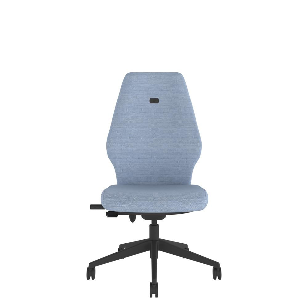 ICT100 Upholstered Ergo Back i-Con in blue with black base. Front View