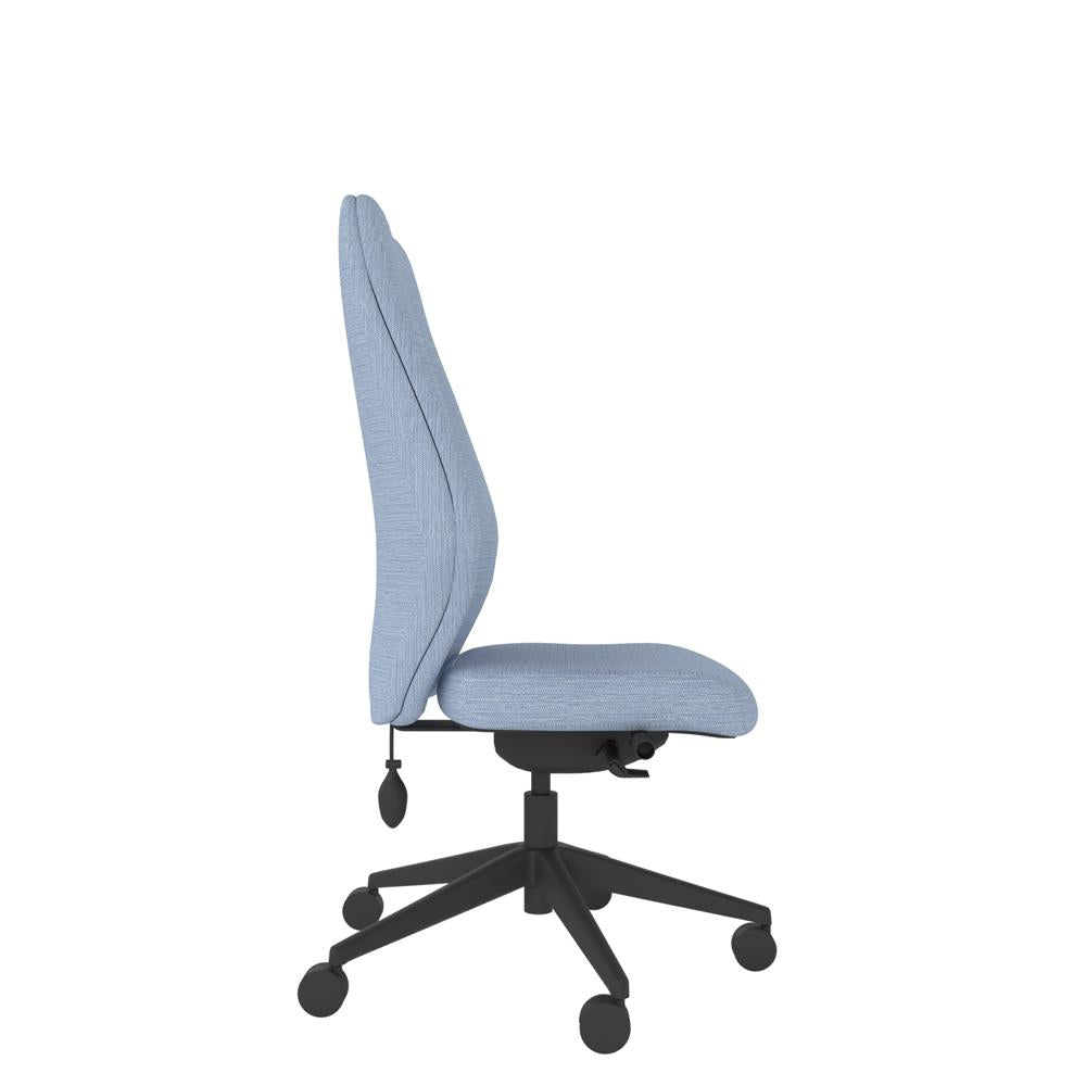 ICT100 Upholstered Ergo Back i-Con in blue with black base. Side View