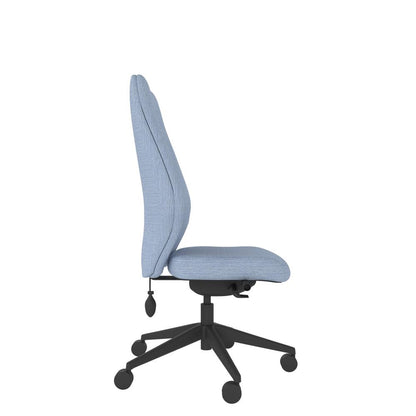 ICT100 Upholstered Ergo Back i-Con in blue with black base. Side View