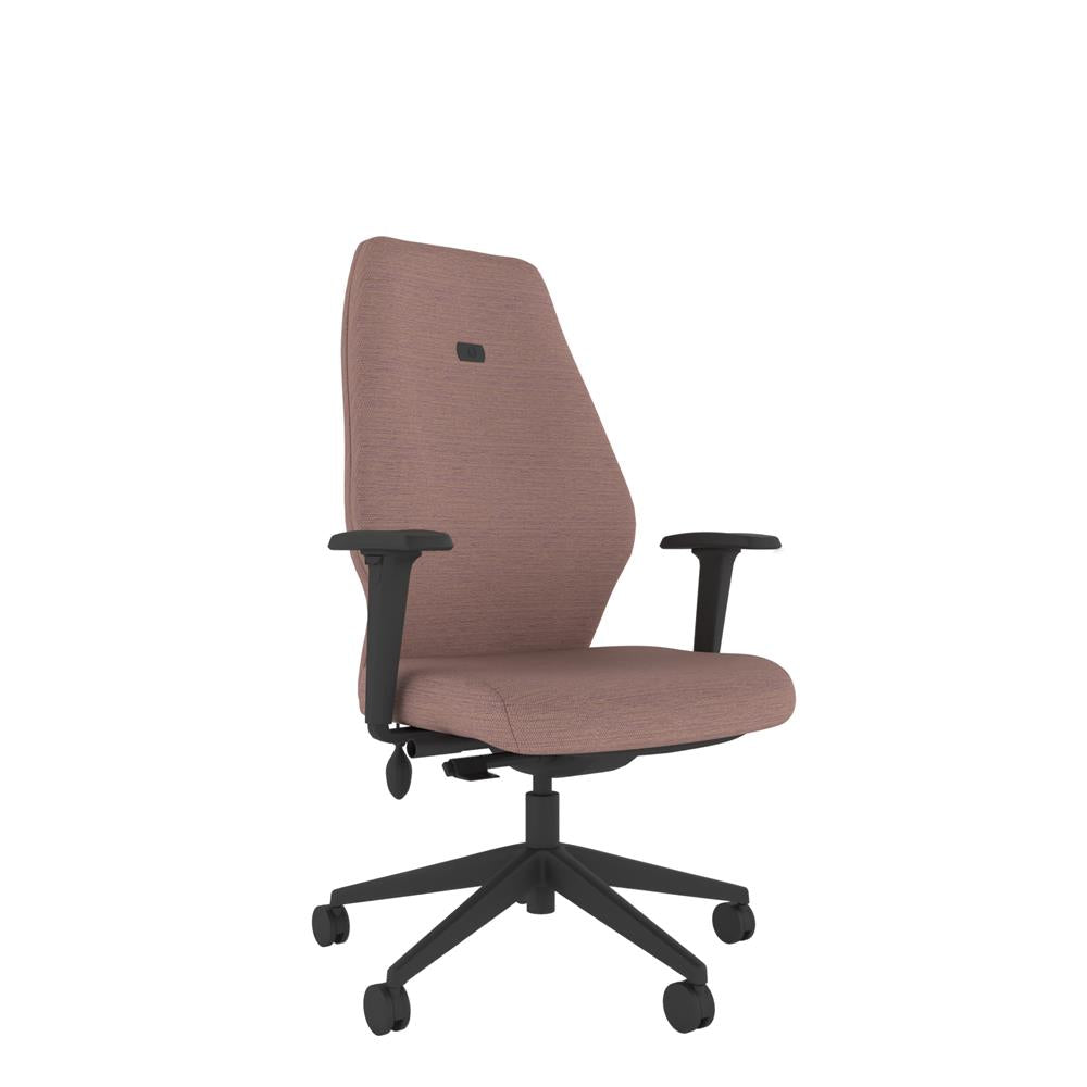 ICT102 Upholstered Ergo Back i-Con With 2D Arms in pink with black base. 