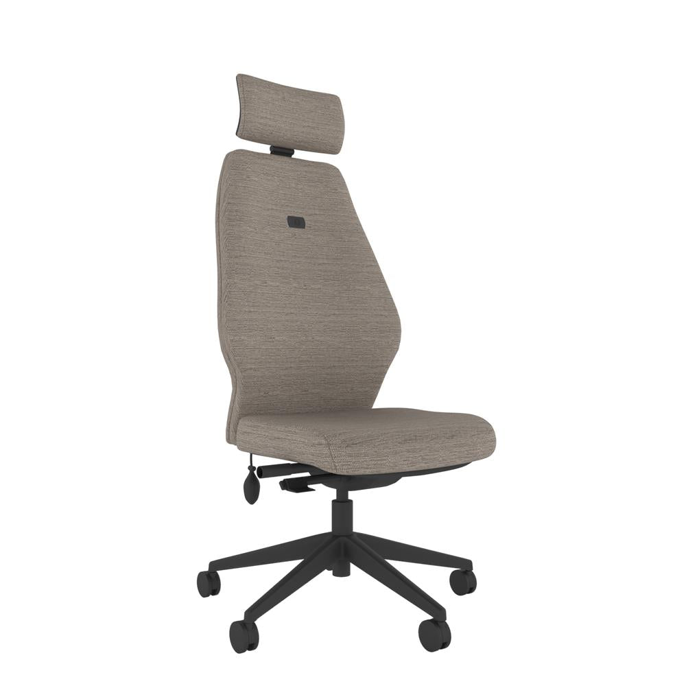 ICT200 Upholstered Ergo Back i-Con With Headrest in grey with black base. 