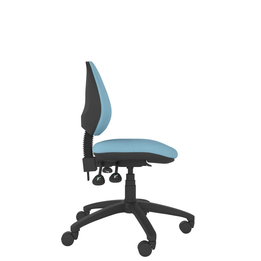 CT110 Contour High Back Chair in blue with black base, side view