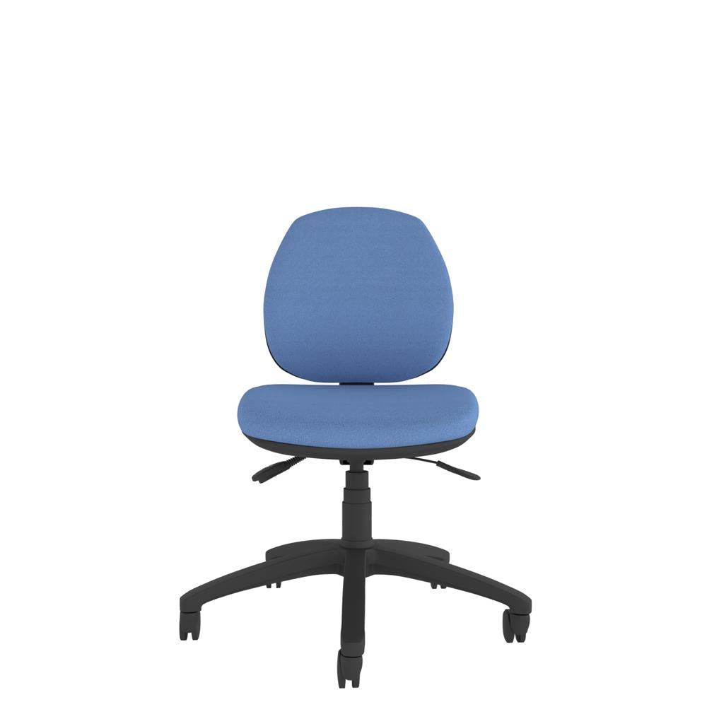 CT120 Contour High Back Chair with blue seat and black base. Front view