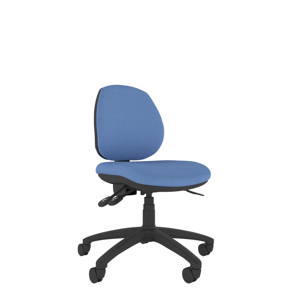 CT120 Contour High Back Chair with blue seat and black base. Front view