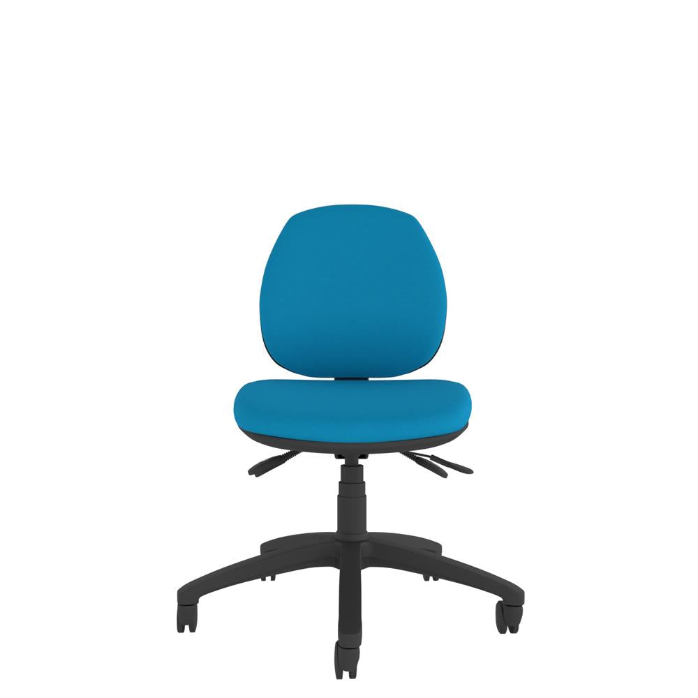 CT130 Contour High Back Chair with blue seat and black base. Front View