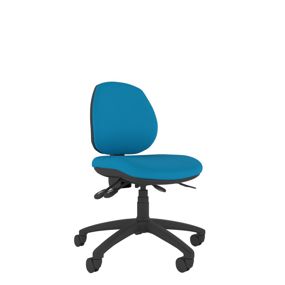 CT130 Contour High Back Chair with blue seat and black base. Front View