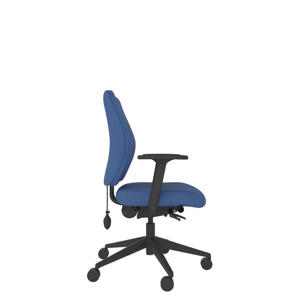 SL204 Medium Back With Multi Functional Arms in blue with black base, side view