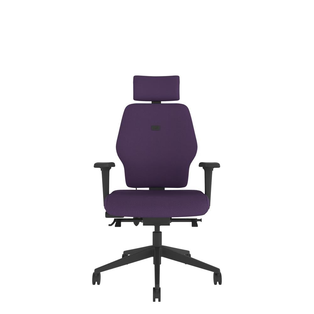 SL252 Medium Back With Headrest and 2D Arms in purple with black base, front view