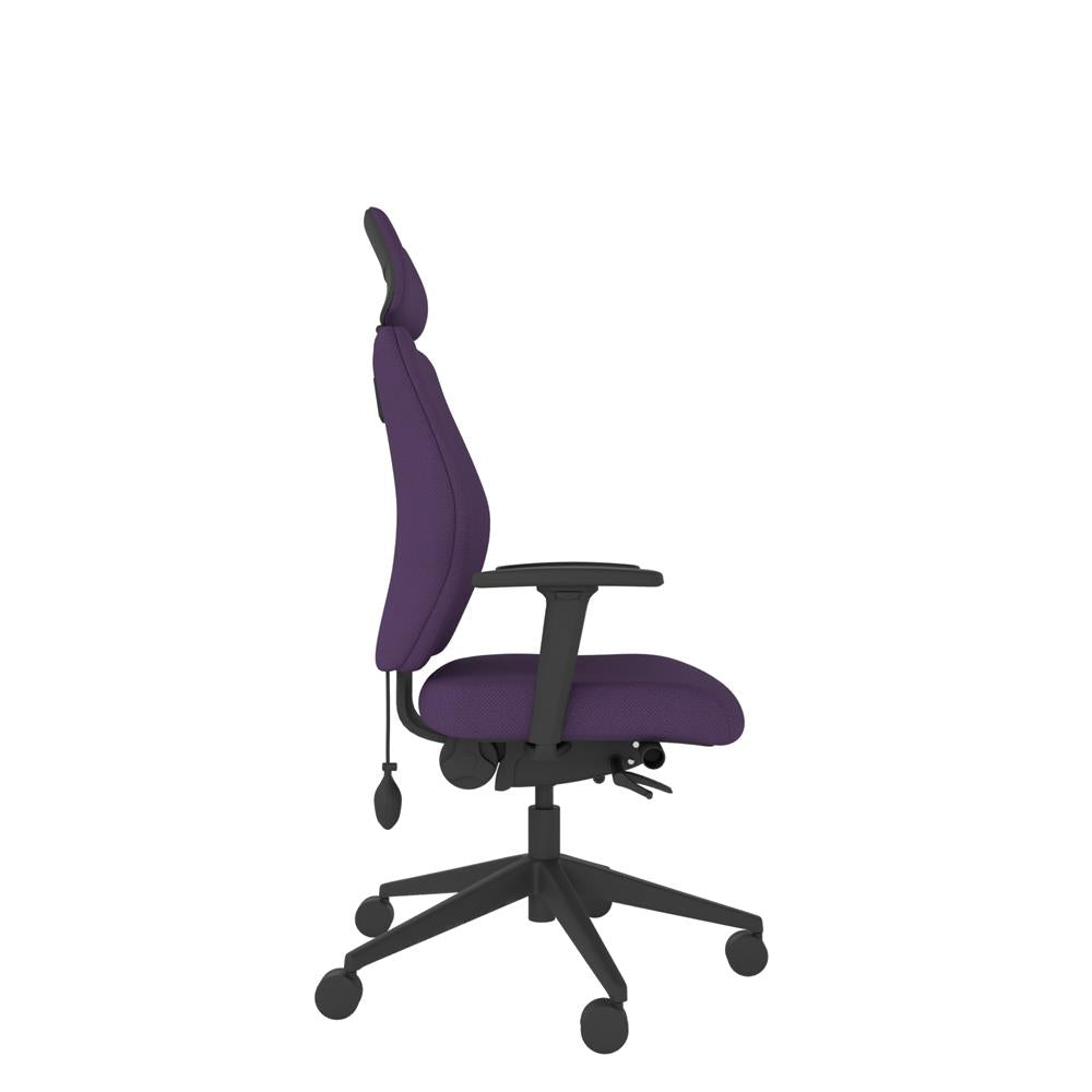 SL252 Medium Back With Headrest and 2D Arms in purple with black base. 