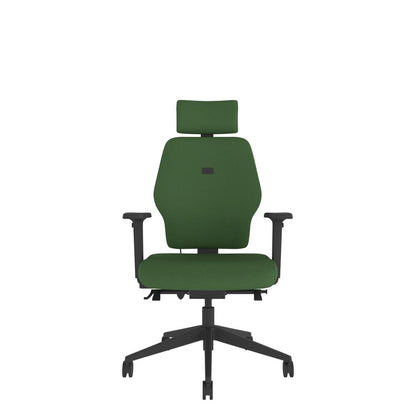 SL254 Medium Back With Headrest and Multi-Functional Arms in green with black base. Front view