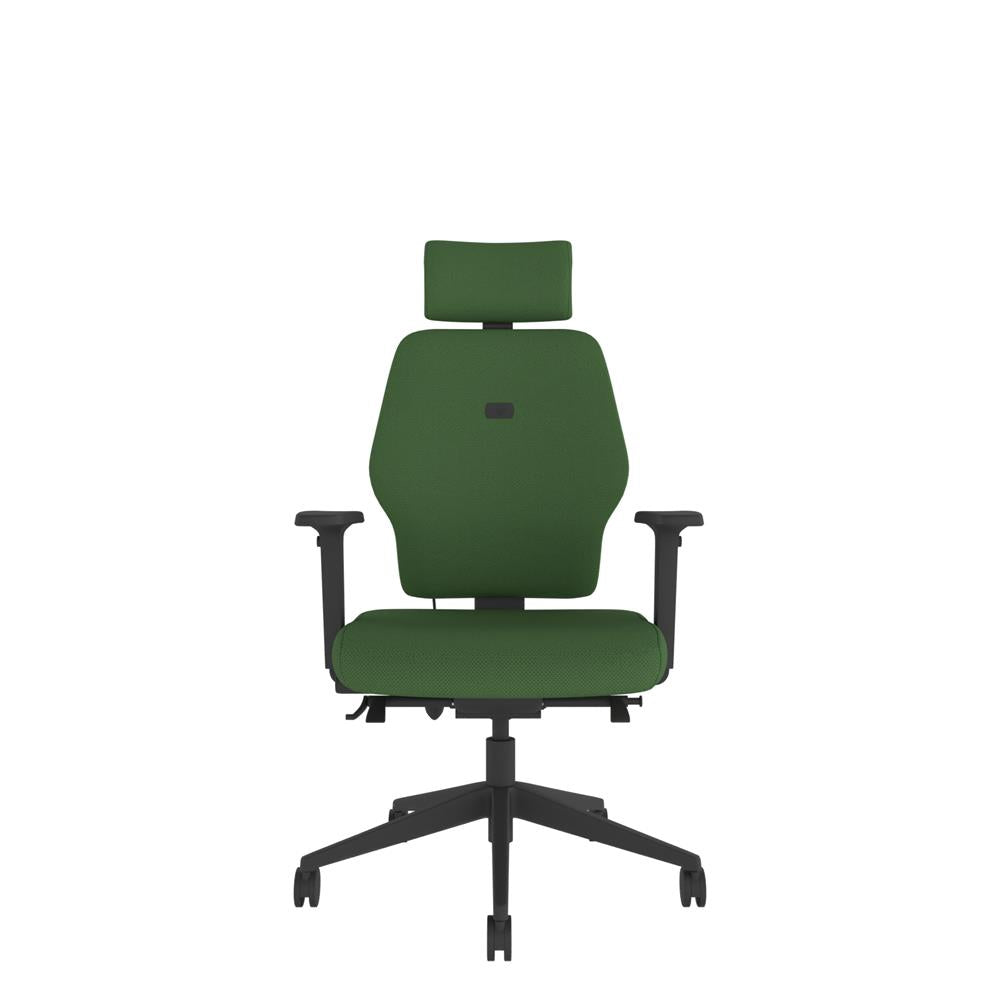 SL254 Medium Back With Headrest and Multi-Functional Arms in green with black base. Front view