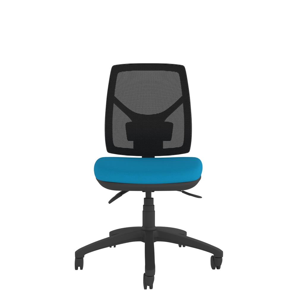 CT520 Contour High Back Chair with blue seat and black base. Front View
