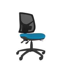 CT520 Contour High Back Chair with blue seat and black base. Front View