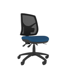CT530 Contour High Back Chair with blue seat and black base. Front view. 
