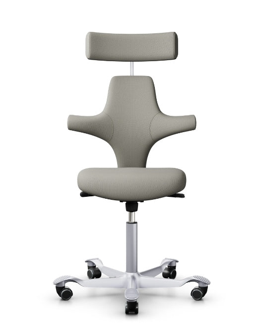 HÅG Capisco 8127 in grey with white base. Front View 