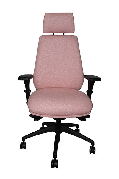 Axis Ergonomic Chair in pink with black base, front view