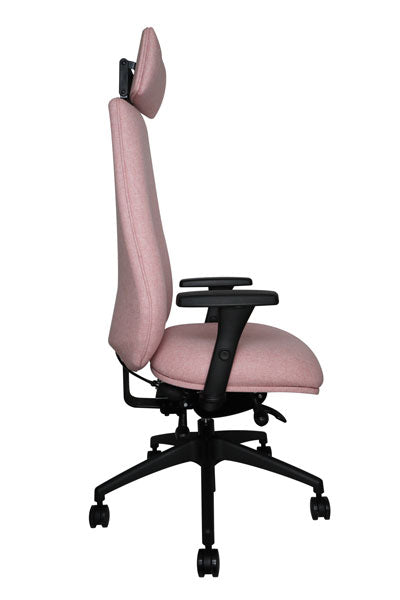 Axis Ergonomic Chair in pink with black base, side view