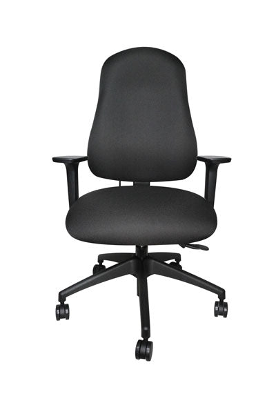 Domus 20 Ergonomic Chair in black with black base, front view