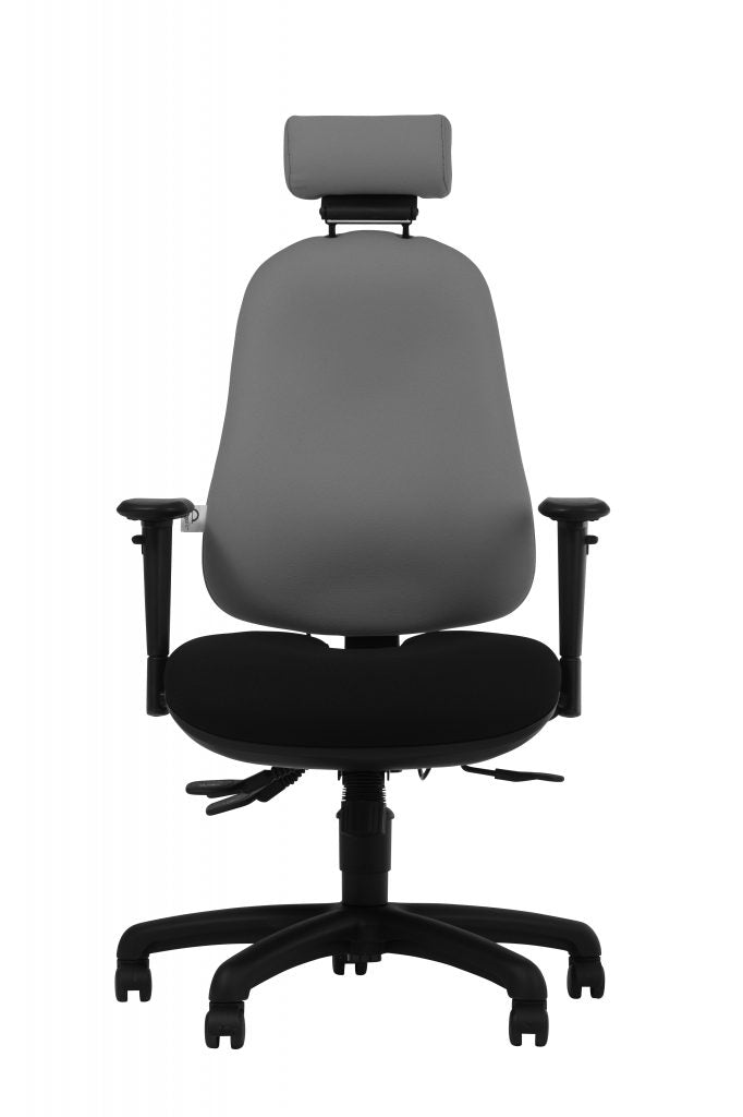 ZentoFit Ergonomic Chair in grey and black with black base. Front view