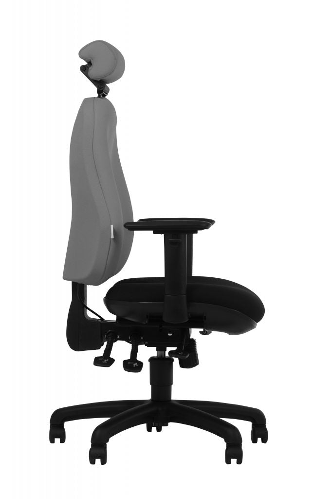 ZentoFit Ergonomic Chair in grey and black with black base, side view