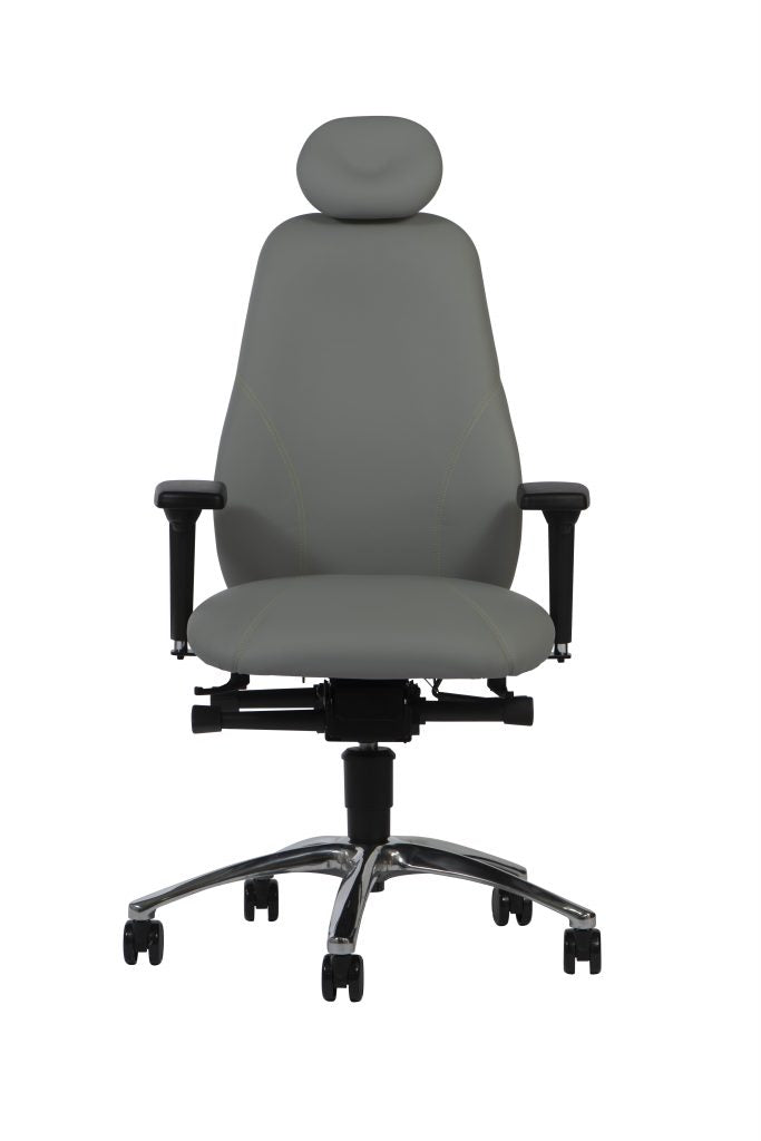ZenkiSit Ergonomic Chair in grey with black base. Front view