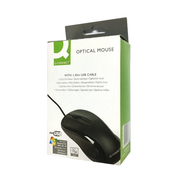 Q-Connect Black Scroll Wheel Mouse in branded box