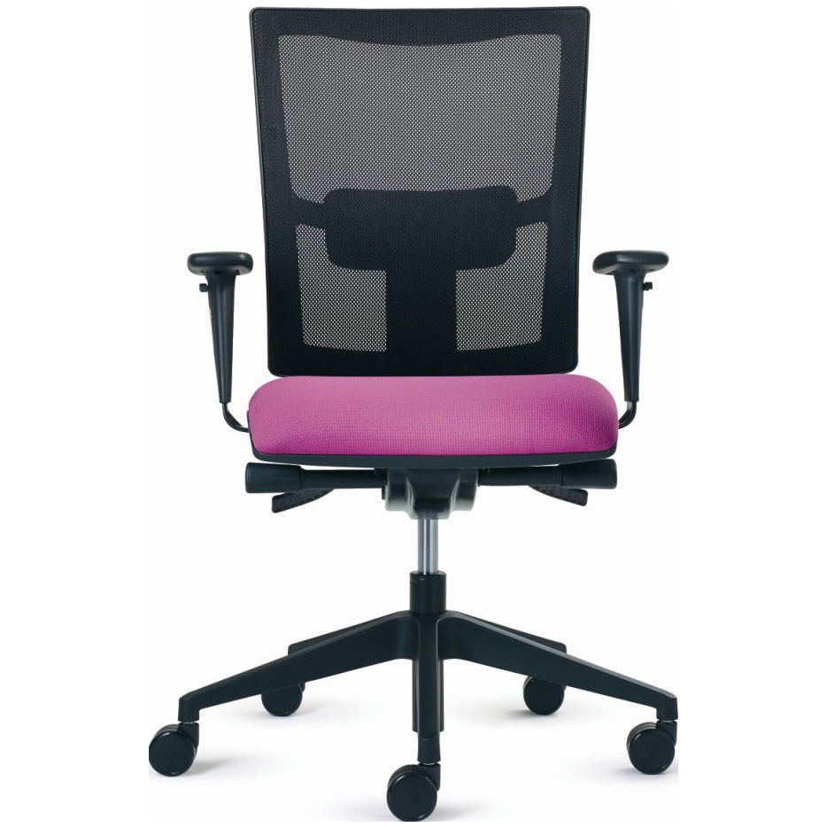 Kuhla Standard Seat with black mesh back, pink seat and black base. Front view