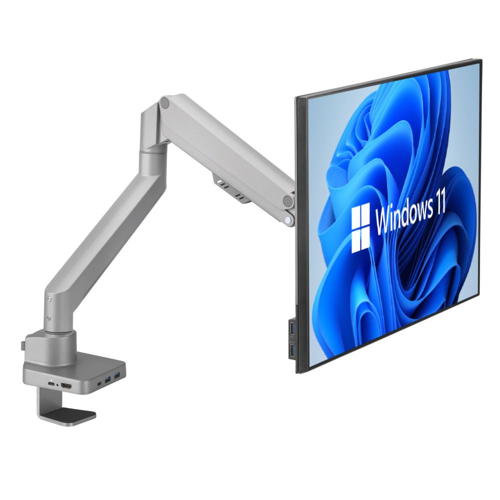 LCD 9kg Tilt/Swivel/Rotate, w/ USB C dock, top-loading desk clamp, VESA 75 or 100 - Silver