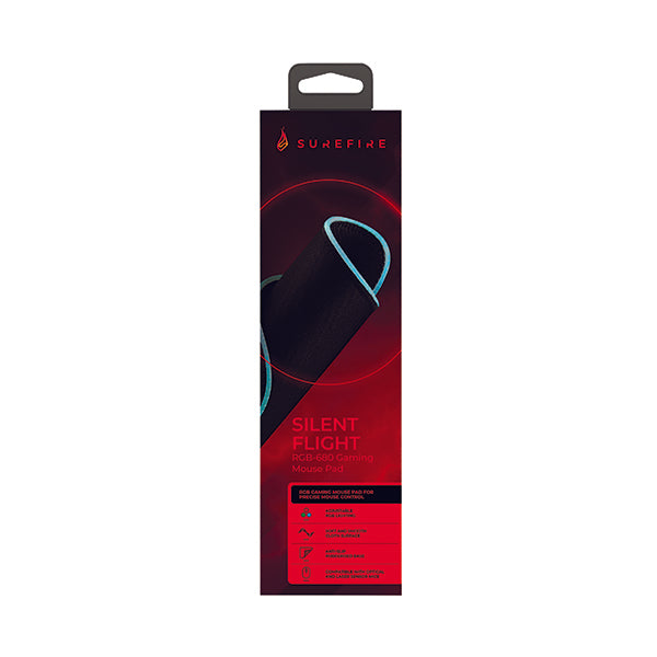 Surefire Silent Flight RGB-680 Mouse pad in red branded packaging