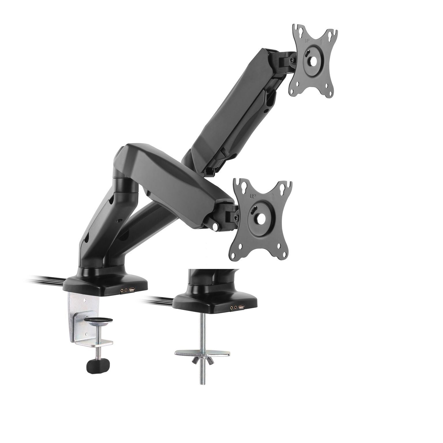 LCD 2-6.5kg_Tilt_Swivel_Rotate, w/ USB & phono, VESA 75 or 100 - Black dual arm