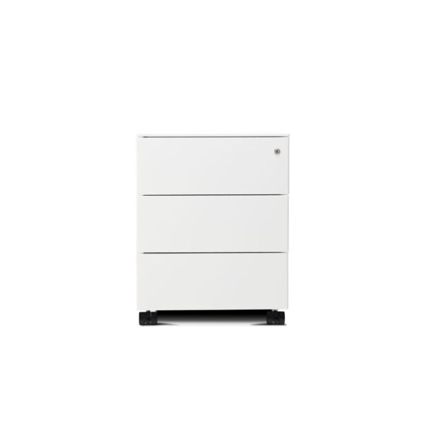 Form 3 Drawer Pedestal in white, front view 